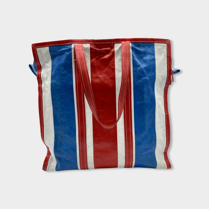 BALENCIAGA blue white red leather handbag