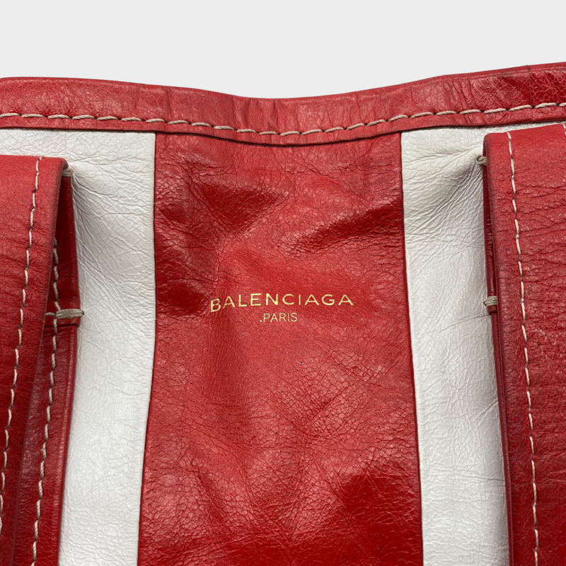pre-loved BALENCIAGA blue white red leather handbag