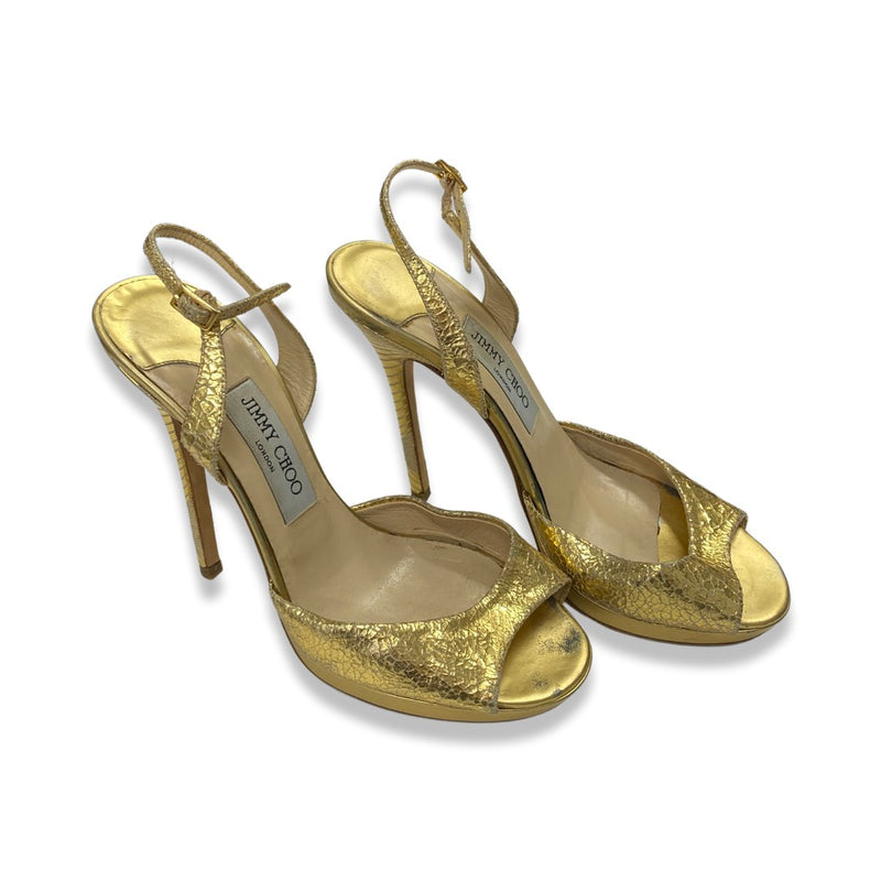 secod-hand JIMMY CHOO gold leather sandal heels | Size 38.5