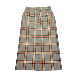 pre-owned DRIES VAN NOTEN orange and grey checked skirt | Size FR34