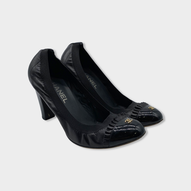 second-hand CHANEL black leather heels