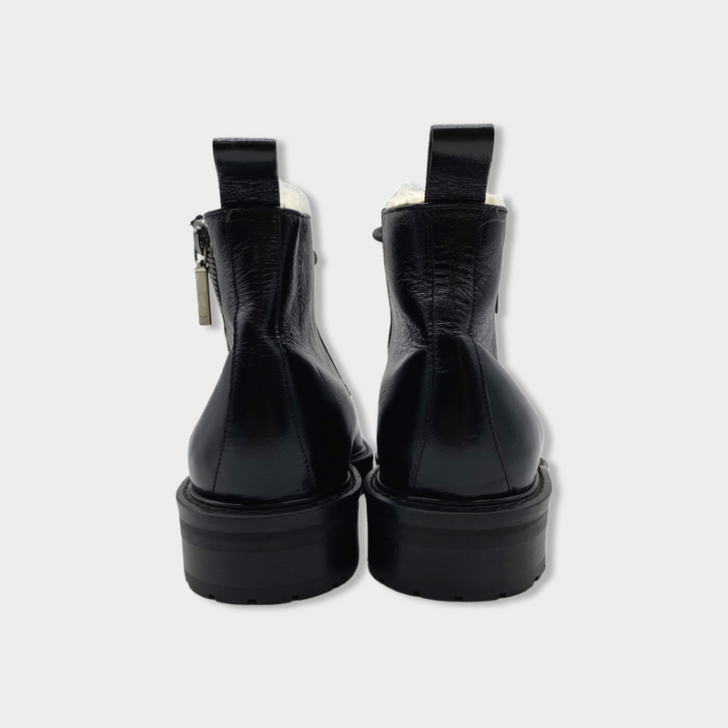 SAINT LAURENT black leather ankle boots with fur