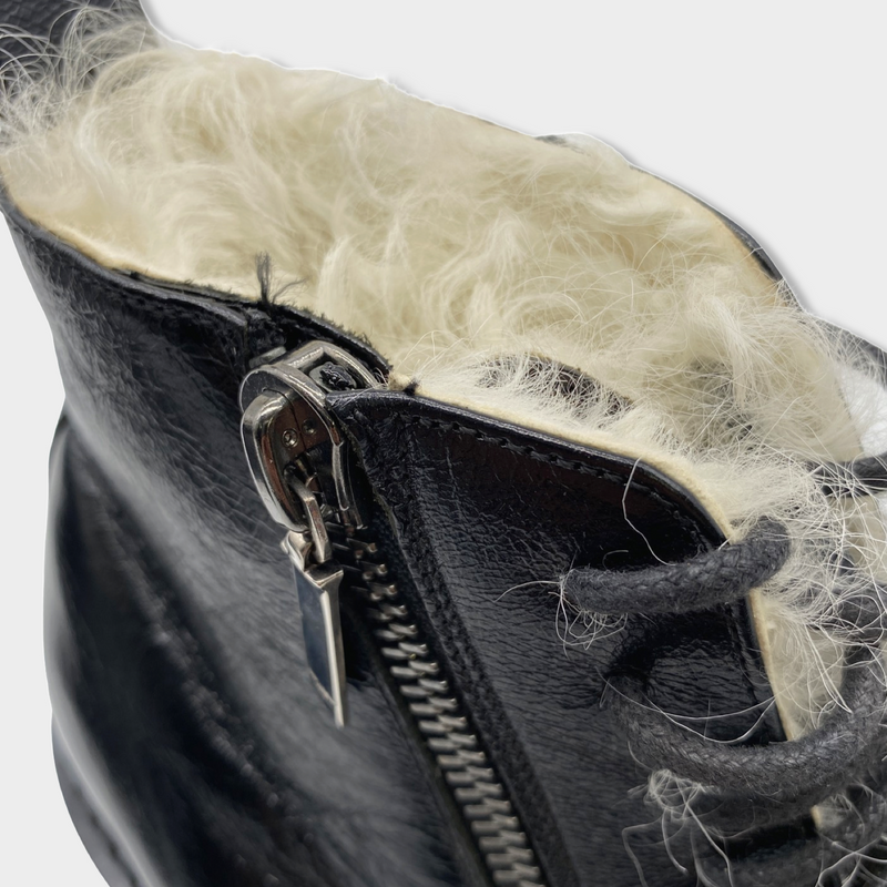 second-hand SAINT LAURENT black leather ankle boots with fur