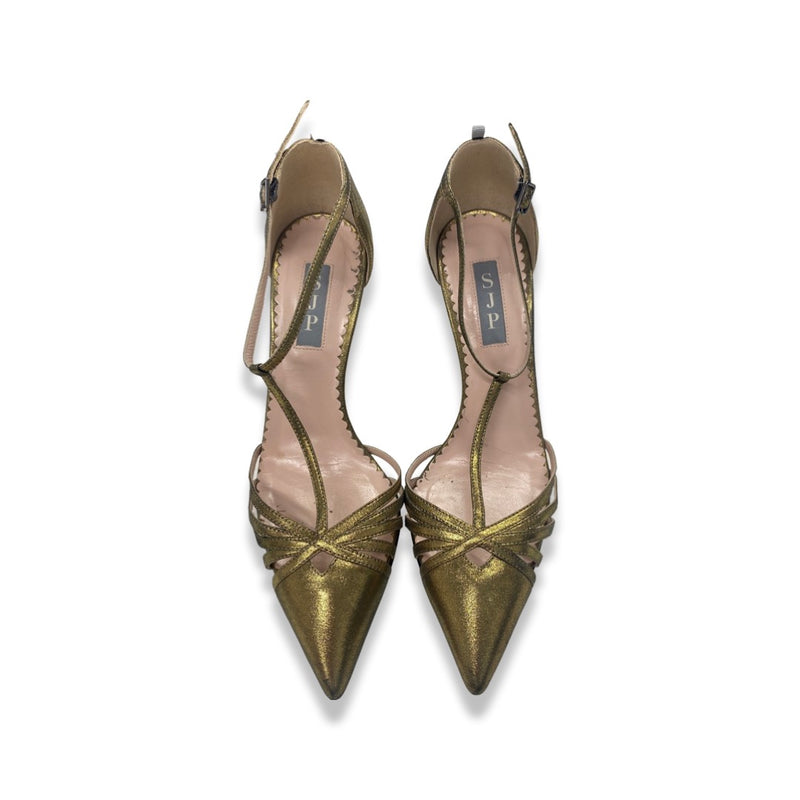 pre-loved SJP BY SARA JESSICA PARKER Carrie antique gold sandal heels | Size 38