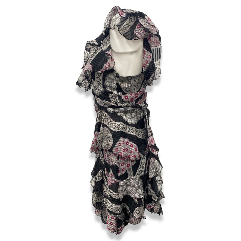 ISABEL MARANT black and raspberry floral print silk mini dress