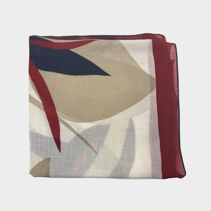 Loro Piana beige and red cashmere and silk scarf