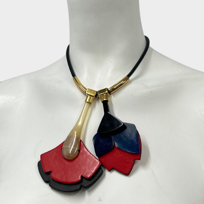 Marni red plastic and leather necklace