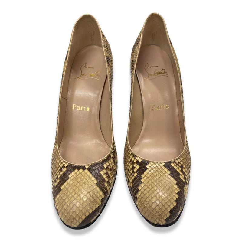 CHRISTIAN LOUBOUTIN brown and yellow python leather pumps