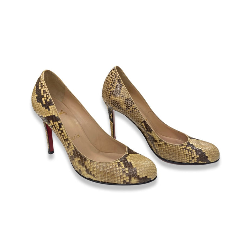 second-hand CHRISTIAN LOUBOUTIN brown and yellow python leather pumps | Size 38.5