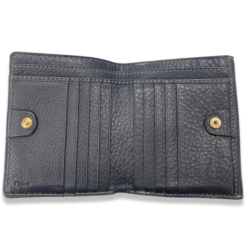 CHLOÉ black leather wallet with gold hardware