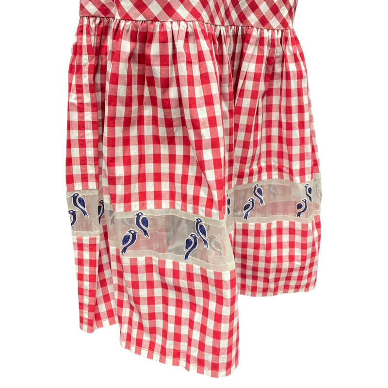 second-hand RAHUL MISHRA red and white checked bird-embellished skirt | Size M