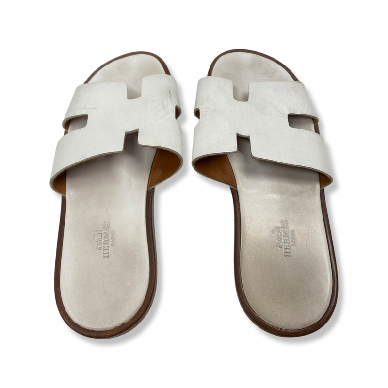HERMÈS white leather Izmir sandals