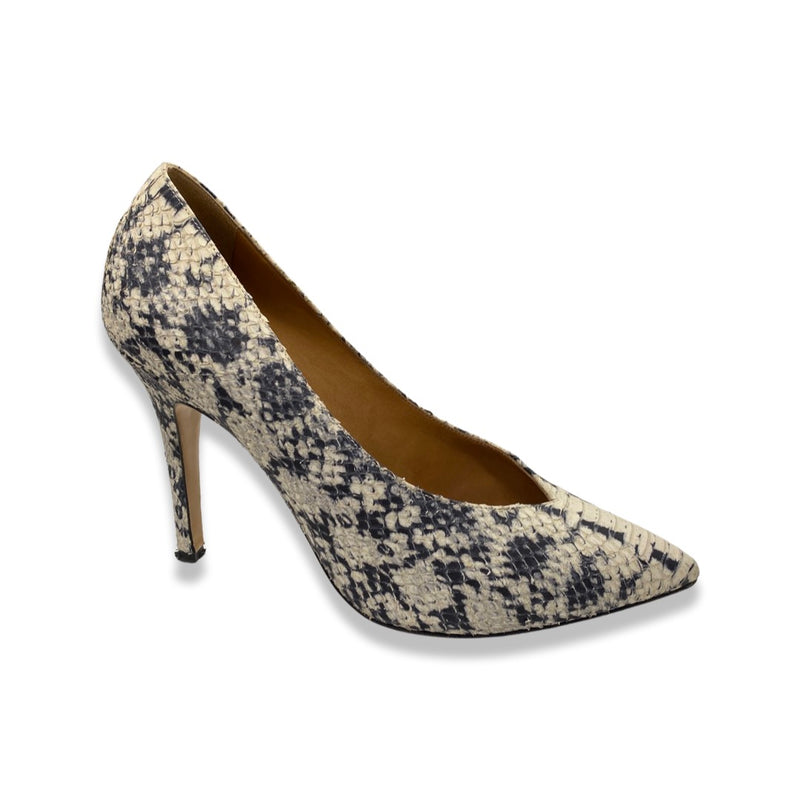 pre-owned ISABEL MARANT navy and ecru vegan leather pumps | Size 40