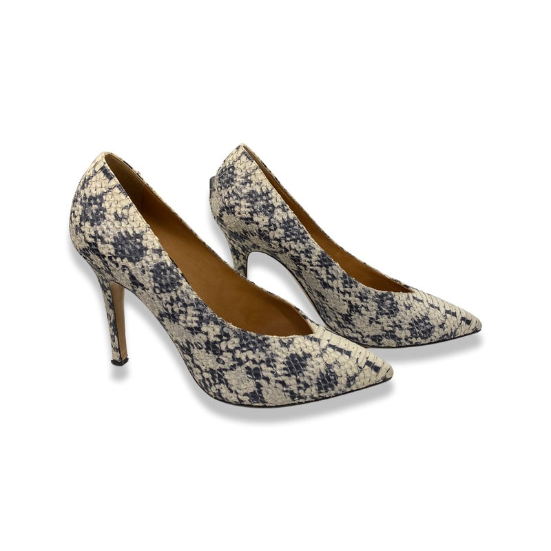 second-hand ISABEL MARANT navy and ecru vegan leather pumps | Size 40