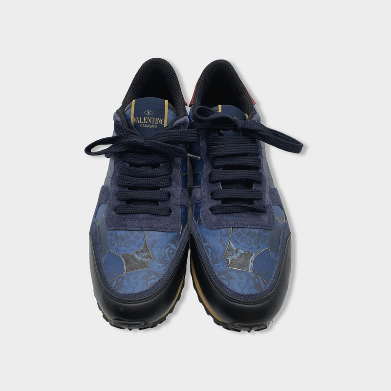 pre-loved VALENTINO navy printed leather sneakers