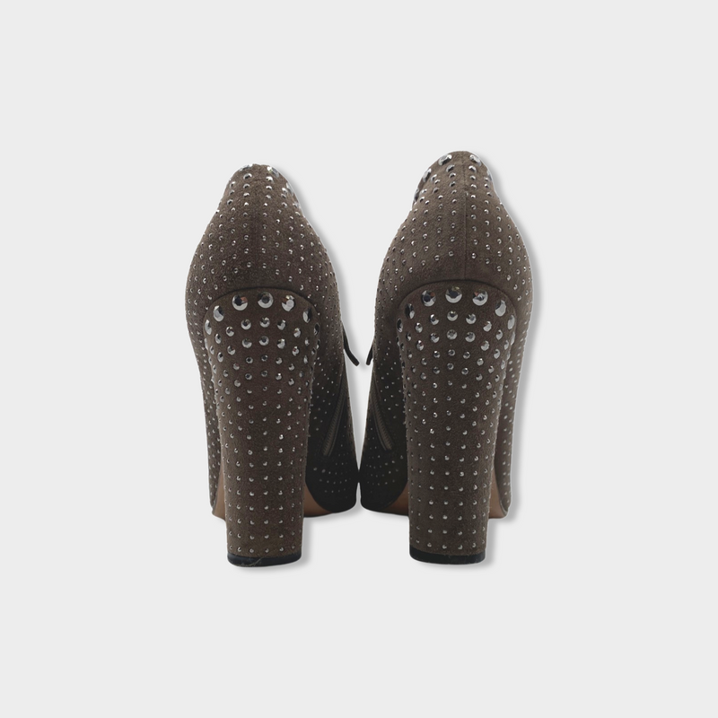 PRADA taupe suede beaded ankle boots