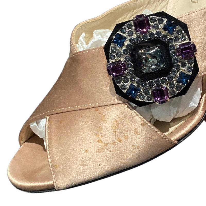 Prada light pink silk heels with crystals