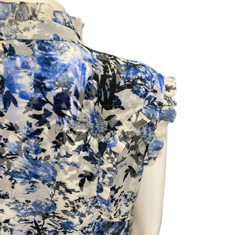 ERDEM blue and white floral print layered silk blouse