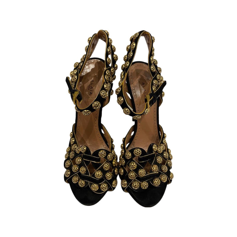 second-hand ALAÏA black suede heels with gold studs | Size 37.5