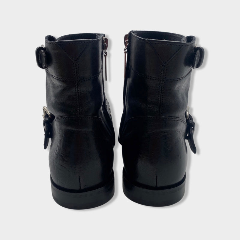 SAINT LAURENT black leather studded boots
