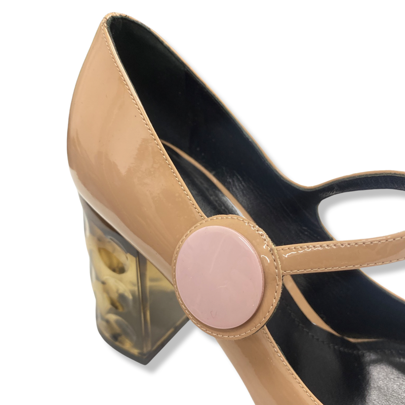 NICHOLAS KIRKWOOD nude patent leather block heels