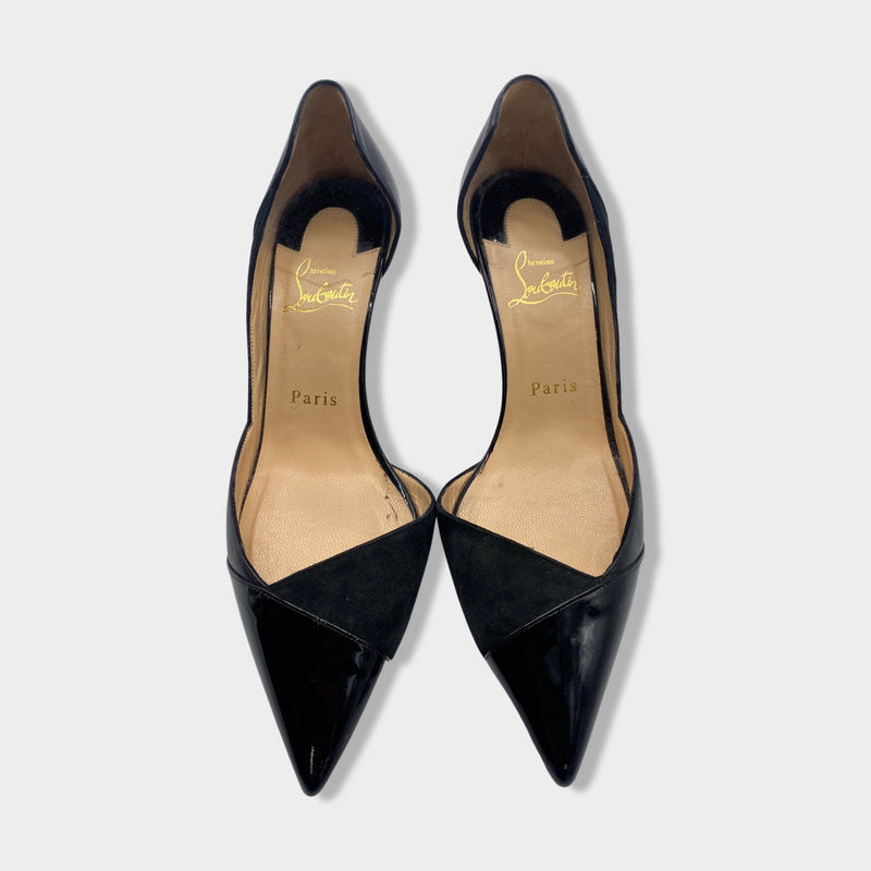 second-hand CHRISTIAN LOUBOUTIN black suede and patent leather pumps | Size EU37 UK4