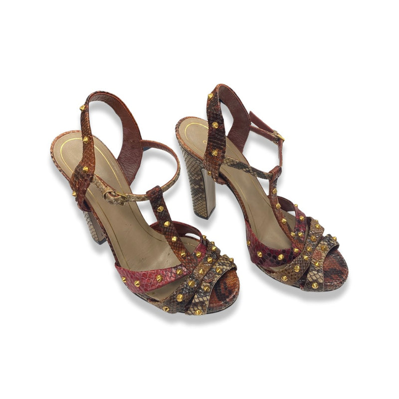 pre-loved GUCCI red and brown python leather sandal heels | Size 39