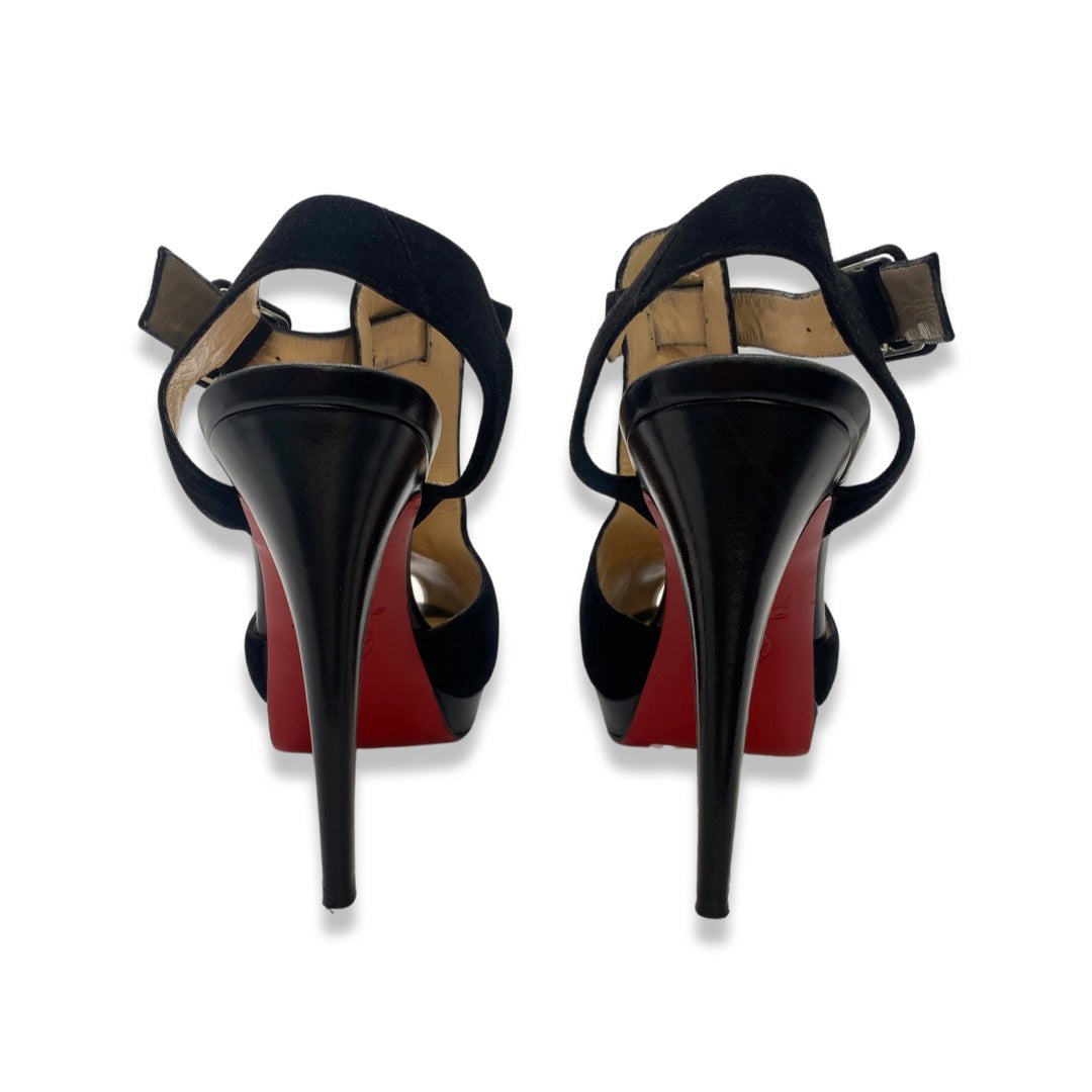 Christian Louboutin Suprastrap 85 Suede Pump in Black | Lyst