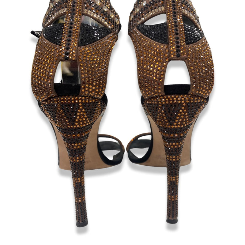 pre-loved VALENTINO black and brown rhinestone sandal heels | Size 39