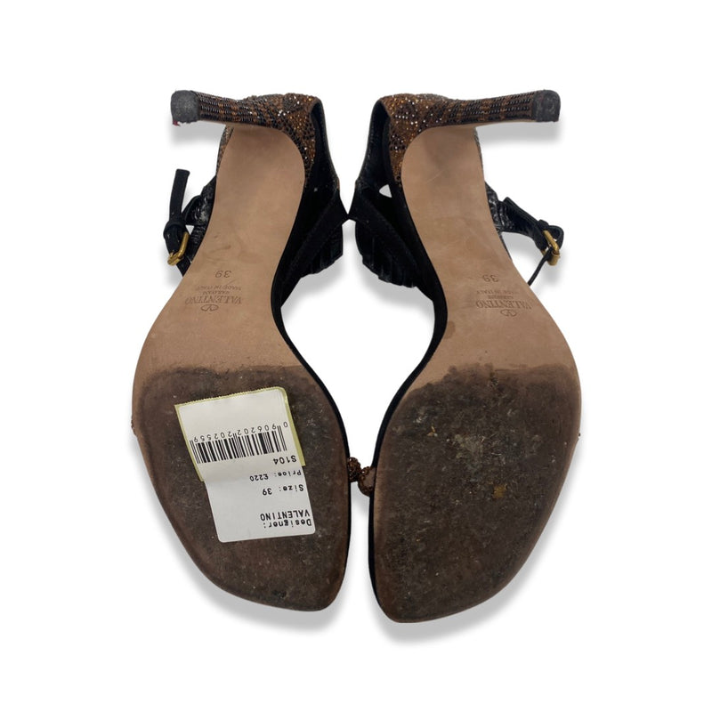 VALENTINO black and brown rhinestone sandal heels