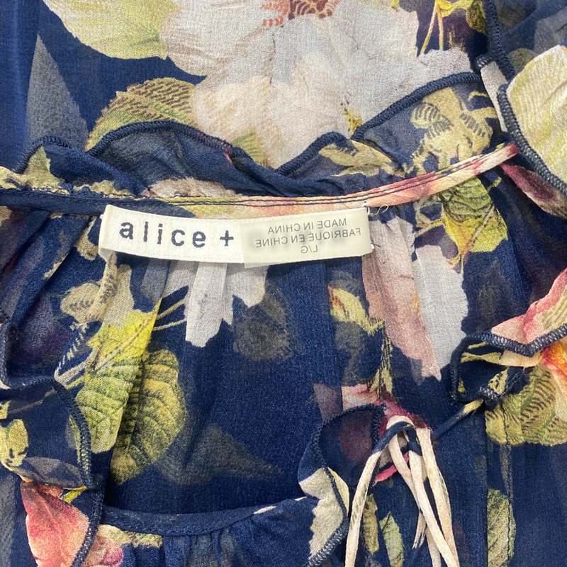 ALICE + OLIVIA black silk floral print  blouse