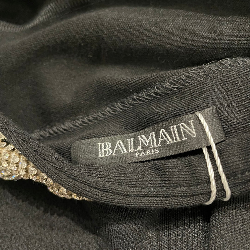 BALMAIN black open-back crystal-embellished cotton dress
