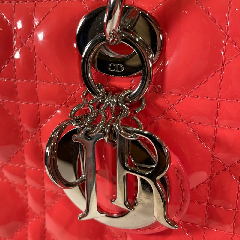 CHRISTIAN DIOR LADY DIOR CORAL PATENT LEATHER BAG