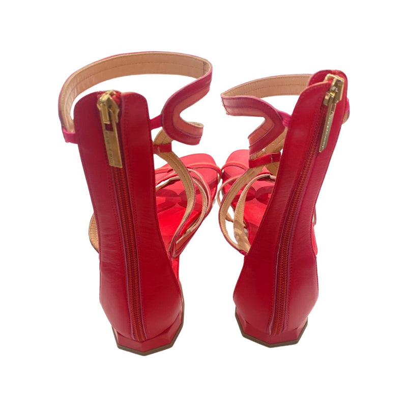 pre-loved ELISABETTA FRANCHI raspberry Ancient Greek leather sandals | Size 38