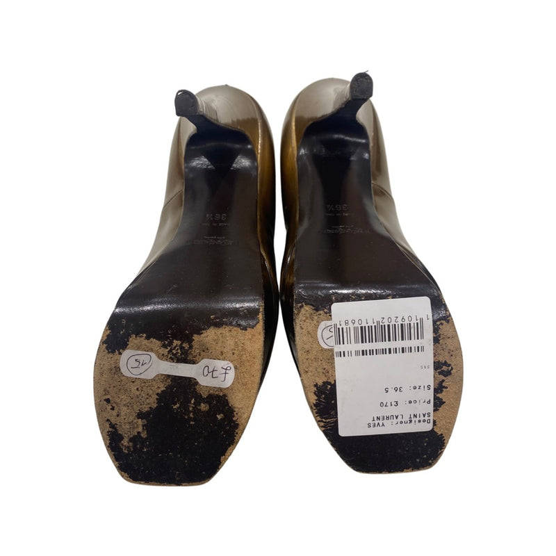YVES SAINT LAURENT antique gold patent leather heels