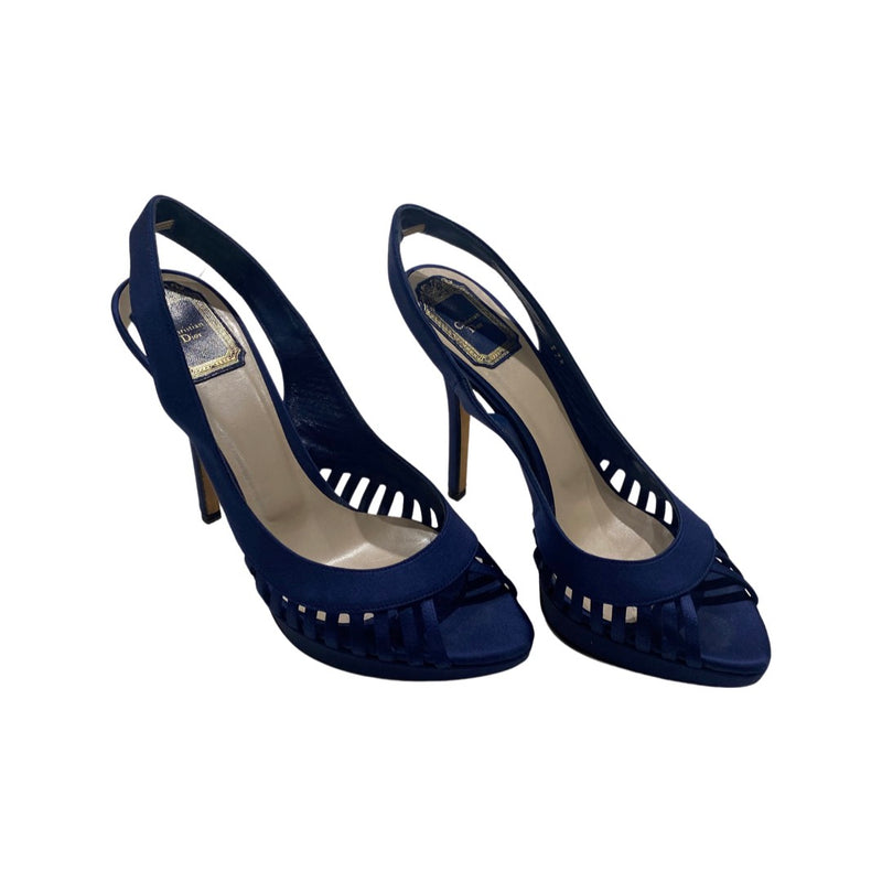 second-hand CHRISTIAN DIOR navy satin sandal heels | Size 37.5