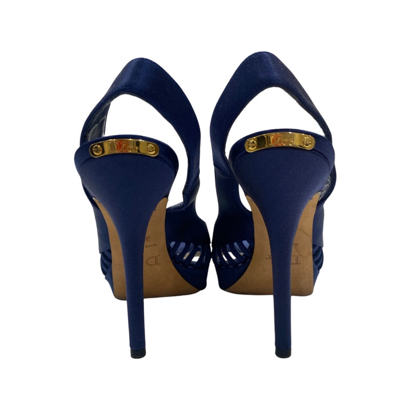 CHRISTIAN DIOR navy satin sandal heels