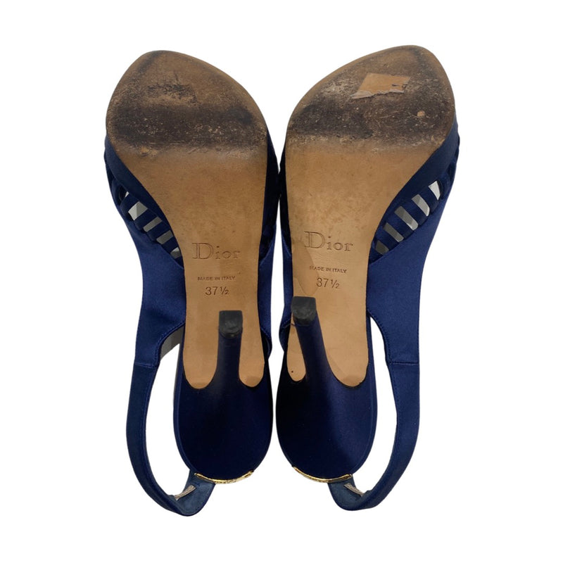 CHRISTIAN DIOR navy satin sandal heels