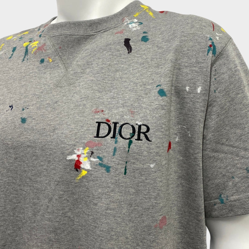 second-hand DIOR grey paint print cotton T-shirt | Size XL