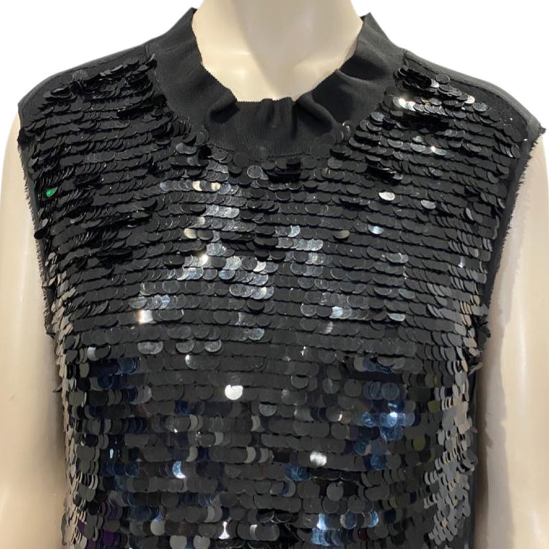 LANVIN black sequin-embellished silk dress