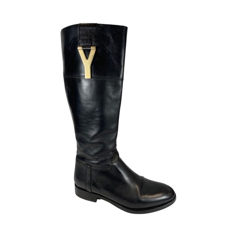 pre-owned Yves Saint Laurent leather boots with gold metal hardware | Size 35