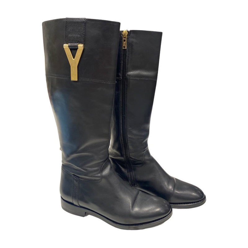 second-hand Yves Saint Laurent leather boots with gold metal hardware | Size 35