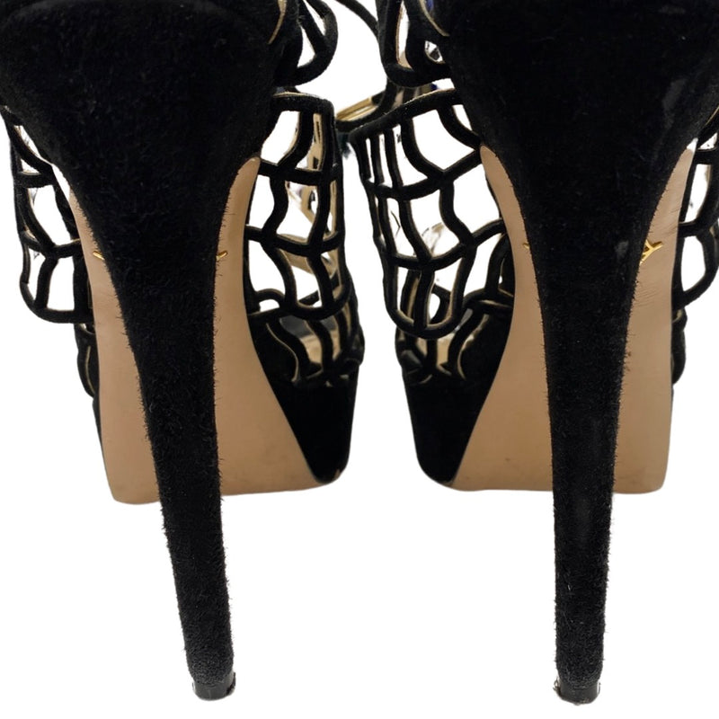 CHARLOTTE OLYMPIA black net suede platform sandal heels