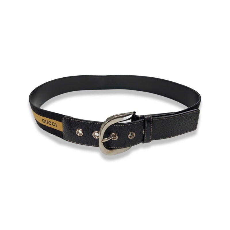 pre-owned GUCCI logo leather and cotton belt