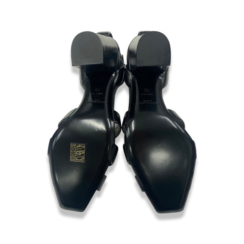 SAINT LAURENT black leather Tribute sandal heels | Size 39