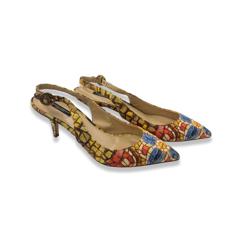 second-hand DOLCE&GABBANA multicolour Sicilian collection satin sling-back mules | Size 39
