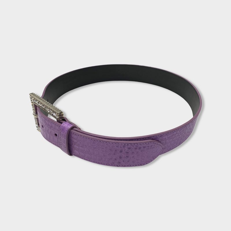 second-hand ALESSANDRA RICH lilac leather belt with embellished buckle