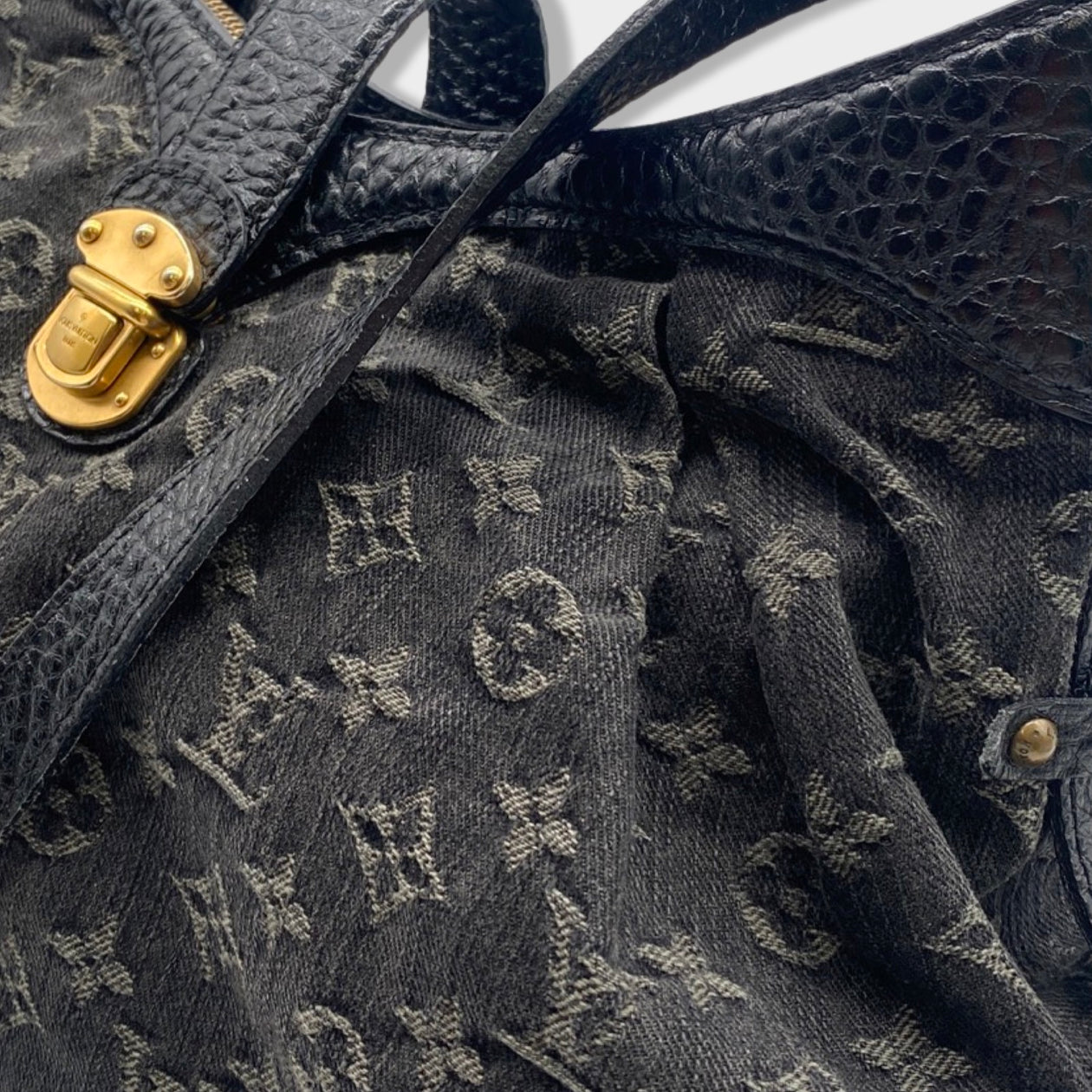 LOUIS VUITTON black and grey denim handbag with gold hardware