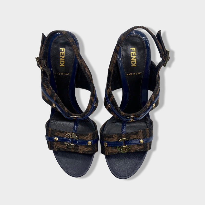 second-hand FENDI brown and navy sandal heels | Size EU37 UK4