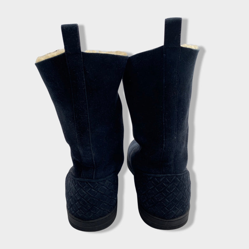 BOTTEGA VENETA navy suede and shearling boots